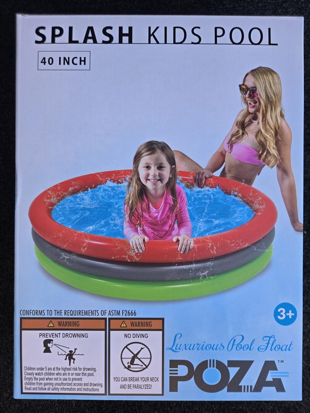 Splash Kids Pool - Red, Gray, Green (40 Inch) Inflatable